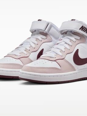 Nike Kids Mid-Top Sneakers in White, Light Pink & Burgundy